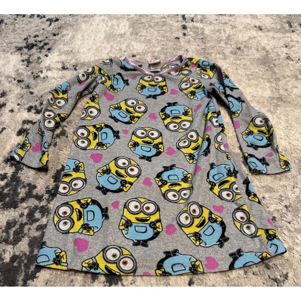 Despicable Me Minions Plush Soft Pajama Gown Youth Girls Size Small 7 Gray